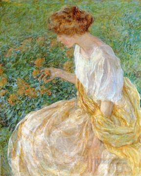  esposa Lienzo - La flor amarilla, también conocida como La esposa del artista en el jardín, dama Robert Reid